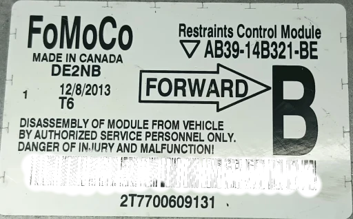 Modulo Airbag Ford Ranger 2014 2015 2016 AB3914B321BE