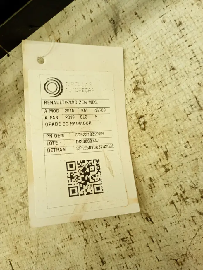 GRADE DO RADIADOR RENAULT KWID ZEN 1.0 2018/2019