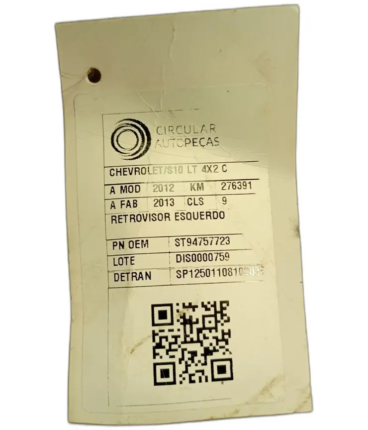 RETROVISOR ESQUERDO CHEVROLET S10 PICK-UP LT 2.4 POWER 12/13