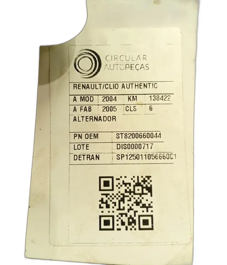 ALTERNADOR RENAULT CLIO AUTHENTIQUE HI-FLEX 1.0 04/05