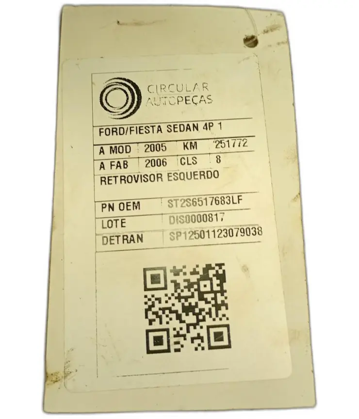 RETROVISOR ESQUERDO FORD FIESTA SED. 1.6 8V FLEX 05/06