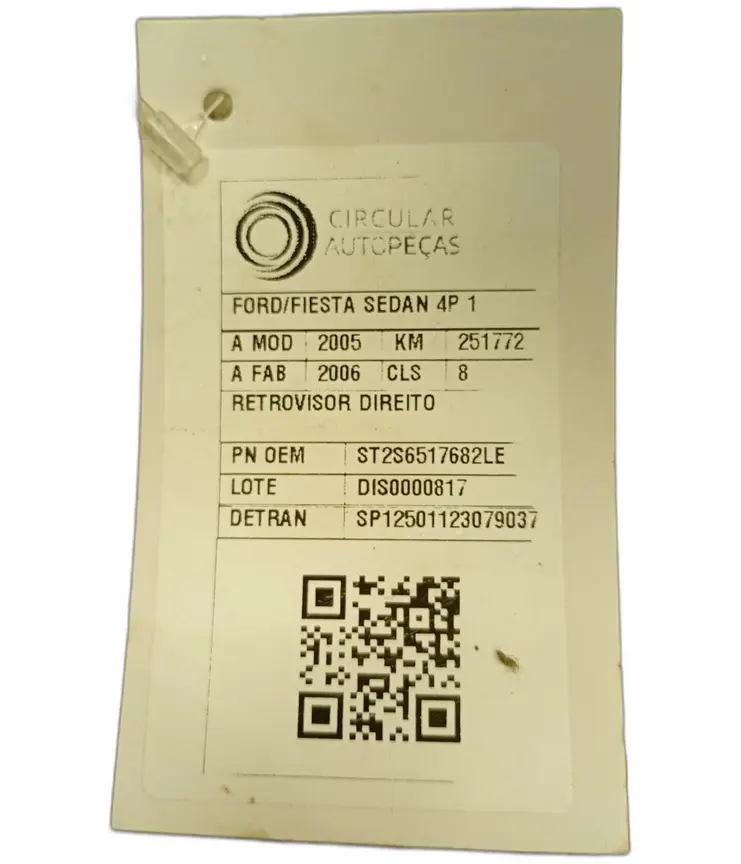 RETROVISOR DIREITO FORD FIESTA SED. 1.6 8V FLEX 2005/2006