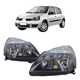 Farol Esquerdo Renault Clio 2003 A 2006 Máscara Negra