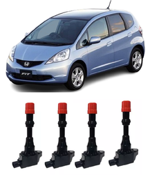 JOGO 4 BOBINAS IGNIÇÃO FIT 1.4 8 VELAS 2004 A 2008 DIANTEIRA