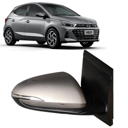 Retrovisor Direito HB20 2020 a 2024 Prata C/ Pisca 7 Pinos