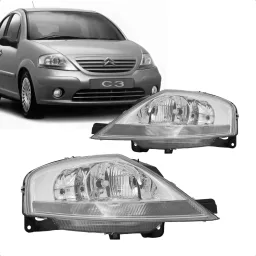 Farol Esquerdo C3 2008 2009 a 2012 Reg Manual Cromado