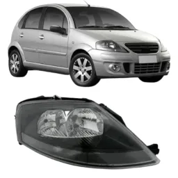 Farol Citroen C3 03 A 12 Máscara Negra Manual Lado Direito
