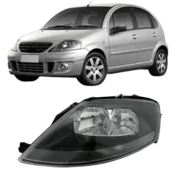 Farol Citroen C3 03 A 12 Máscara Negra Manual Lado Esquerdo